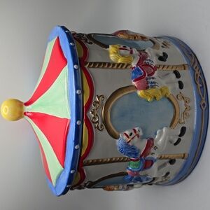 Carousel Cookie Jar White Ceramic Handpainted Vintage Circus